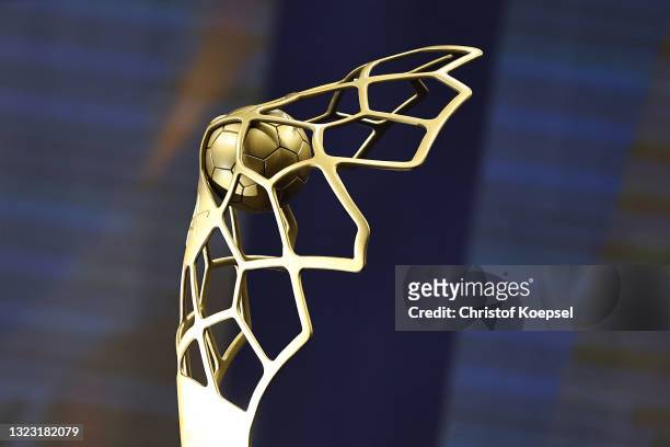View of the trophy prior to the VELUX EHF Champions League FINAL4 semi-final between Aalborg Handbold v Paris Saint-Germain at Lanxess Arena on June...
