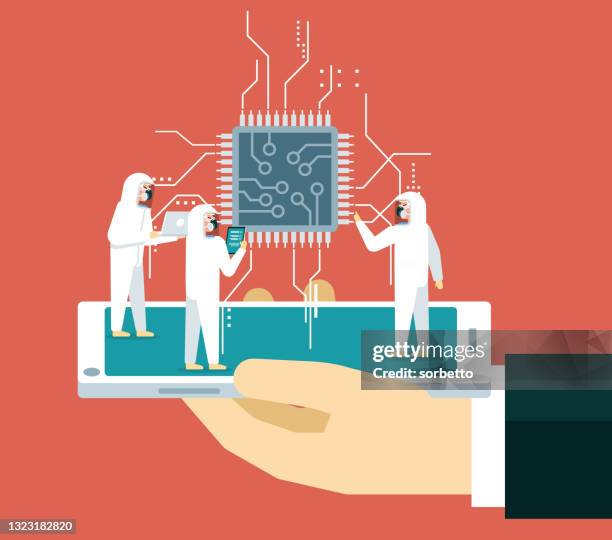 semiconductor manufacturing process - repairing iphone stock illustrations