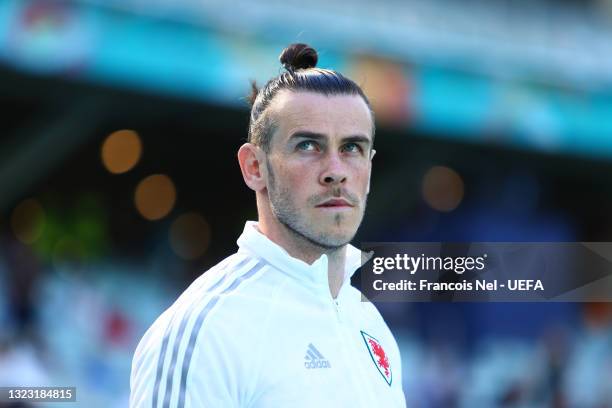 Gareth Bale of Wales looks on as he enters the pitch prior to the UEFA Euro 2020 Championship Group A match between Wales and Switzerland at the Baku...