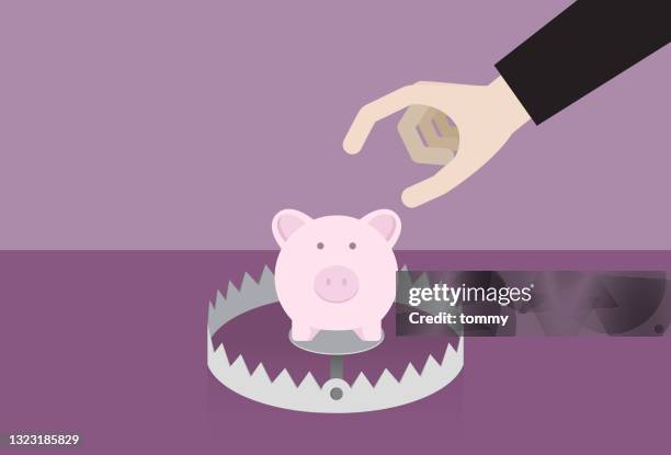 stockillustraties, clipart, cartoons en iconen met businessman picks a piggy bank in a trap - animals in captivity