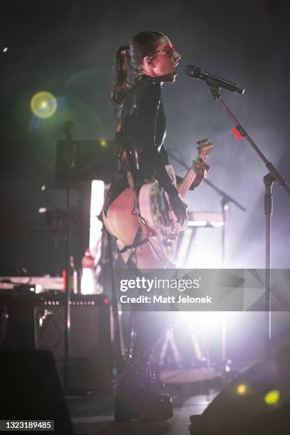 Jessica Origliasso of The Veronicas performs on stage at HBF Stadium on June 12, 2021 in Perth, Australia.