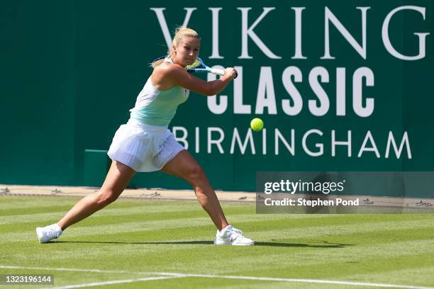 Dalila Jakupovic of Slovakia in action against Tereza Martincova of Czech Republic in qualifying during the Viking Classic Birmingham at Edgbaston...