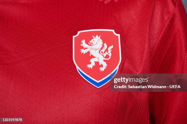 Detail shot of the badge of Czech Republic during the official UEFA Euro 2020 media access day on June 10, 2021 in Prague, Czech Republic.