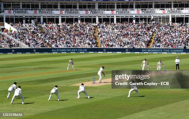 England opening batsman Dom Sibley looks round to see New Zealand slip Daryl Mitchell take the catch to dismiss him off the bowling of Matt Henry for...