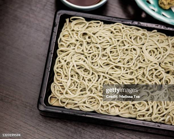 japanese soba noodles in a tray - buckwheat stock pictures, royalty-free photos & images