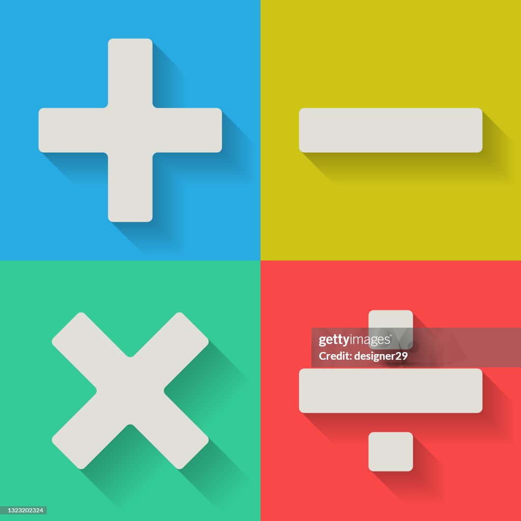 Plus, Minus, Cross and Chamber Sign on Color Background.