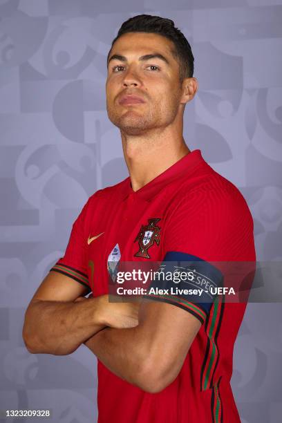 Cristiano Ronaldo of Portugal poses for a photo during the official UEFA Euro 2020 media access day on June 11, 2021 in Budapest, Hungary.