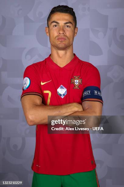 Cristiano Ronaldo of Portugal poses for a photo during the official UEFA Euro 2020 media access day on June 11, 2021 in Budapest, Hungary.