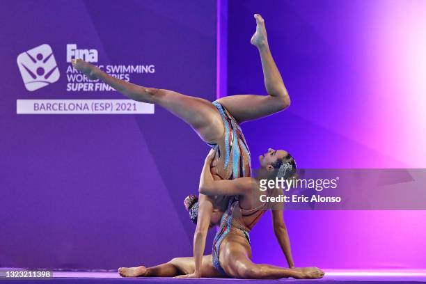 Esfenia Alvarez and Monica Arango of Colombia competes during the Duet Technical Routine of the FINA Artistic Swimming World Series Super Final 2021...