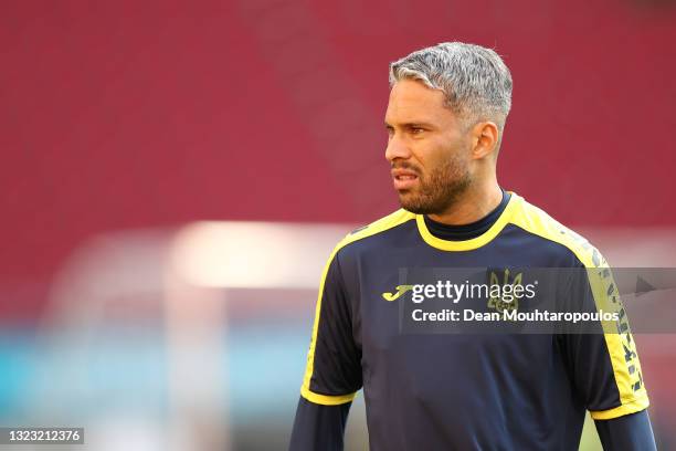 Marlos Marlos of Ukraine looks on during the Ukraine Training Session ahead of the UEFA Euro 2020 Championship Group C match between Netherlands and...