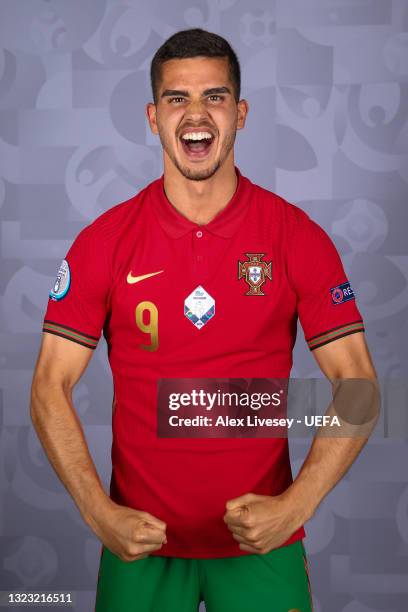 Andre Silva of Portugal poses for a photo during the official UEFA Euro 2020 media access day on June 11, 2021 in Budapest, Hungary.