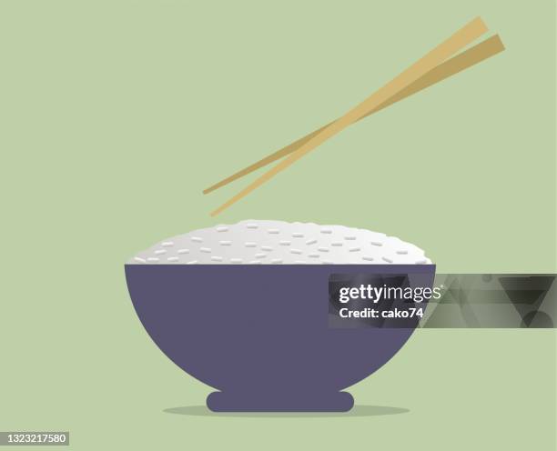 rice bowl with chopstick stock illustration - cooked jasmine rice stock illustrations