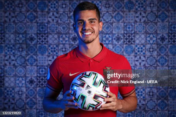 Andre Silva of Portugal poses for a photo during the official UEFA Euro 2020 media access day on June 11, 2021 in Budapest, Hungary.