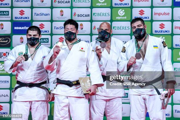 Tamerlan Bashaev of the Russian Judo Federation, Kokoro Kageura of Japan, Roy Meyer of the Netherlands and Yakiv Khammo of Ukraine pose during the...