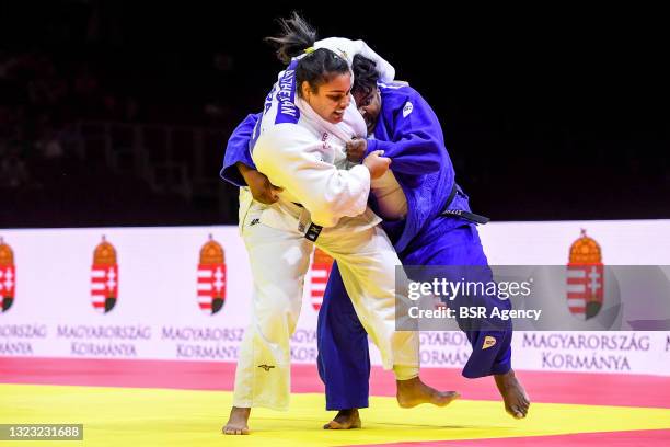 Maria Suelen Altheman of Brazil competes against Idalys Ortiz of Cuba during the bronze medal contest of the World Judo Championships Hungary 2021 at...