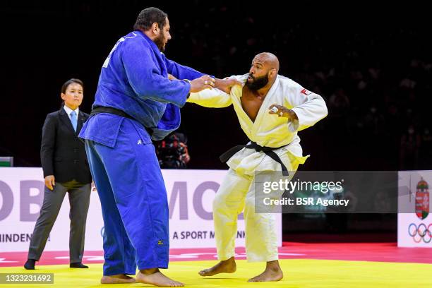 Roy Meyer of the Netherlands competes against Rafael Silva of Brazil during the bronze medal contest of the World Judo Championships Hungary 2021 at...