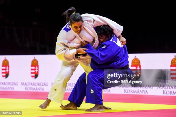 Maria Suelen Altheman of Brazil competes against Idalys Ortiz of Cuba during the bronze medal contest of the World Judo Championships Hungary 2021 at...