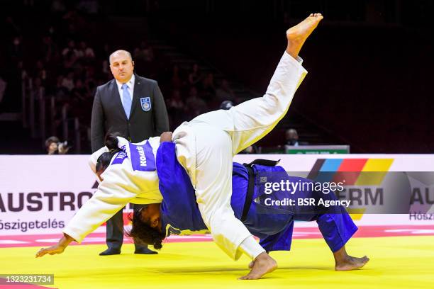 Maria Suelen Altheman of Brazil competes against Idalys Ortiz of Cuba during the bronze medal contest of the World Judo Championships Hungary 2021 at...