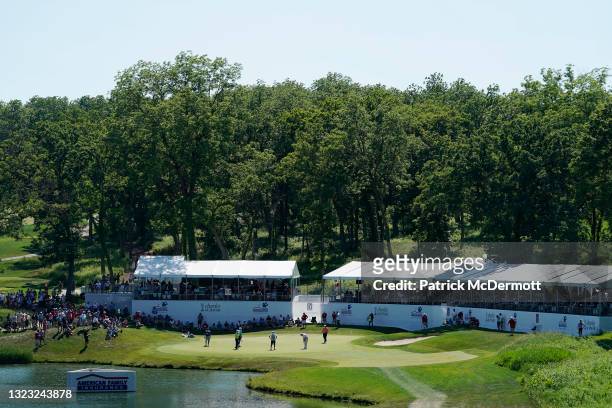 General view of the 17th green during the second round of the American Family Insurance Championship at University Ridge Golf Course on June 12, 2021...