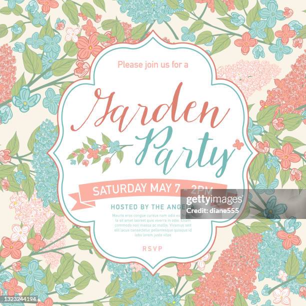 garten-party-einladungsvorlage - gartenparty stock-grafiken, -clipart, -cartoons und -symbole