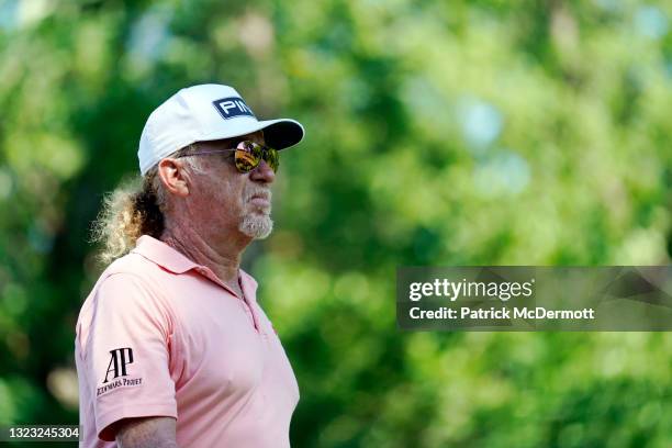 Miguel Angel Jimenez of Spain walks off the 18th tee box during the second round of the American Family Insurance Championship at University Ridge...