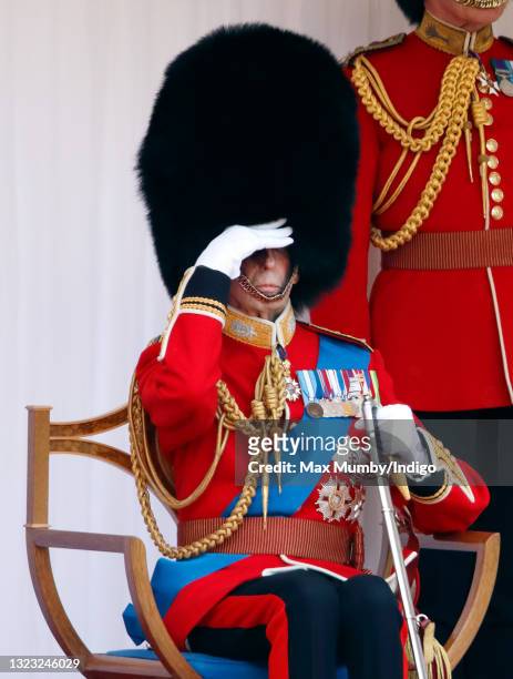 Prince Edward, Duke of Kent attends a military parade, held by the Household Division in the Quadrangle of Windsor Castle, to mark Queen Elizabeth...