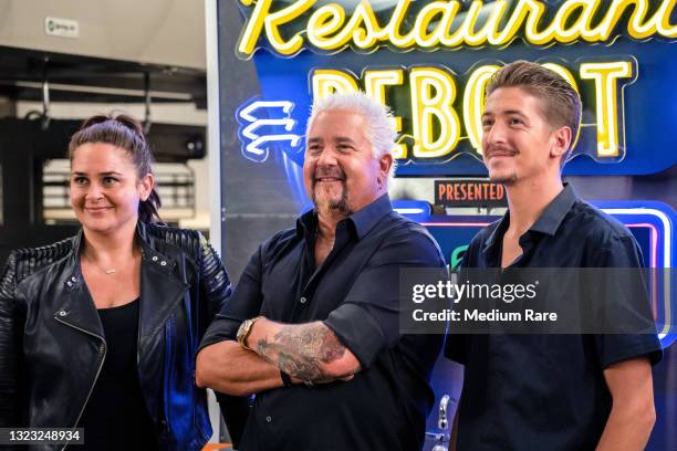 In this screengrab released on June 12, Antonia Lofaso, Guy Fieri, and Hunter Fieri attend Guy Fieri's Restaurant Reboot at The Culinary Institute of...