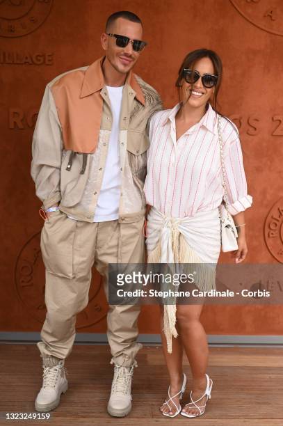 Amel Bent and Stylist Jerome Baud Capriati attend the French Open 2021 at Roland Garros on June 12, 2021 in Paris, France.