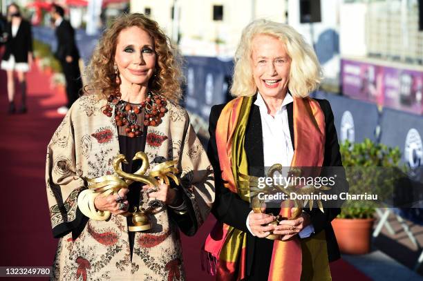 Marisa Berenson and Brigitte Fossey receive an honorary Swann during the 35th Cabourg Film Festival - Day Four on June 12, 2021 in Cabourg, France.
