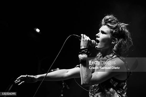 Image has been converted to black and white.) Olivia Bouyssou-Merilahti performs live as part of Days Off Festival at Cite de la Musique on June 30,...
