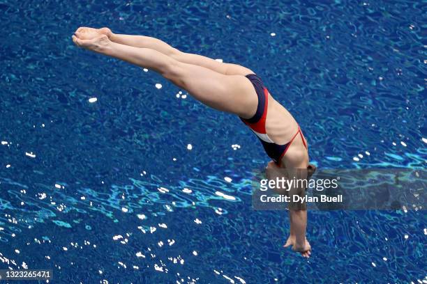 Hailey Hernandez competes in the women's 3-meter springboard final during 2021 U.S. Olympic Trials - Diving - Day 7 at Indiana University Natatorium...