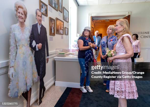 Patricia Nixon Cox, right, daughter of the 37th United States President Richard Nixon and First Lady Pat Nixon, stands with Galia Goldberg, left, and...