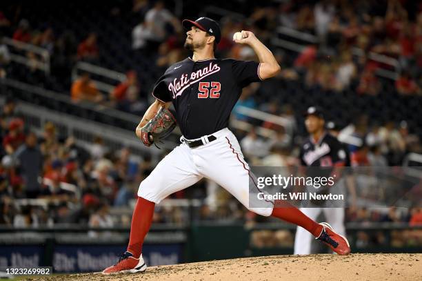 Brad Hand of the Washington Nationals pitches against the San Francisco Giants during the seventh inning of game two of a doubleheader at Nationals...