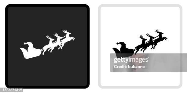santa clause sled icon on black button with white rollover - santa reindeer stock illustrations