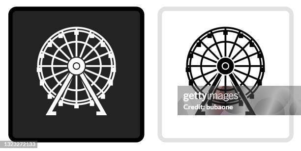 ferris wheel icon on  black button with white rollover - big wheel stock illustrations