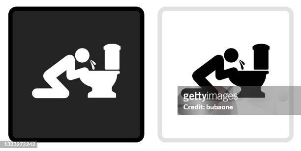 ilustrações, clipart, desenhos animados e ícones de ícone do banheiro vomitando no botão preto com capotamento branco - vômito