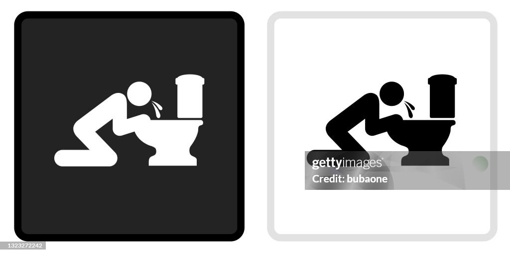 Puking Toilet Icon on Black Button with White Rollover