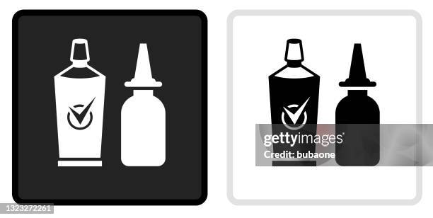 nasal spray icon on black button with white rollover - nasal spray stock illustrations