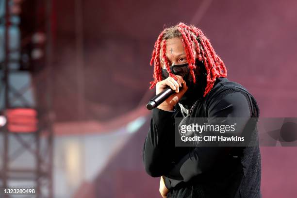 Trippie Redd performs onstage during LivexLive's Social Gloves: Battle Of The Platforms PPV Livestream @ Hard Rock Stadium on June 12, 2021 in Miami...