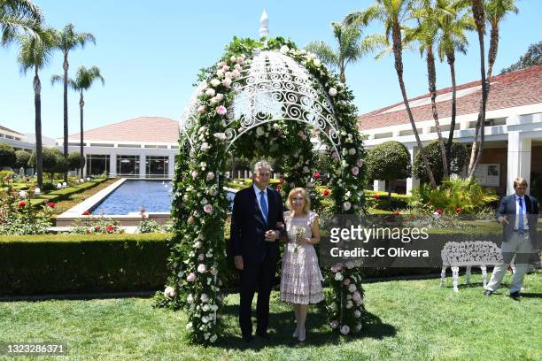 Edward F. Cox, Tricia Nixon Cox and Christopher Nixon Cox attend an outdoor rose garden party honoring Covid-19 frontline workers on their 50th...