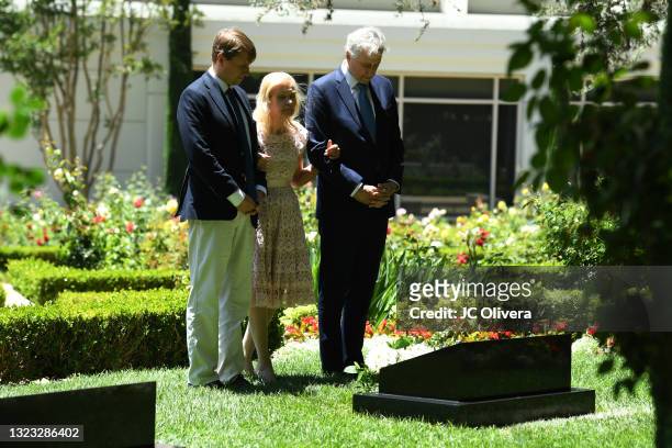Christopher Nixon Cox, Tricia Nixon Cox and Edward F. Cox attend an outdoor rose garden party honoring Covid-19 frontline workers on their 50th...