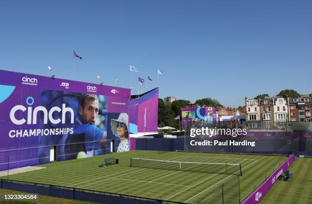 General view of the practise courts at the cinch Championships 2021 at The Queen's Club on June 13, 2021 in London, England.