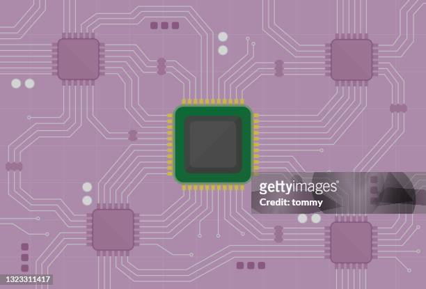 computer chip on a mother board - computer chip stock illustrations