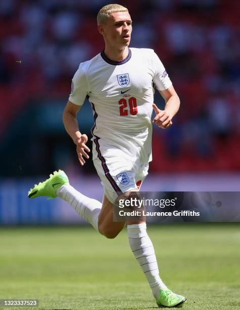 Phil Foden of England looks on during the UEFA Euro 2020 Championship Group D match between England and Croatia at Wembley Stadium on June 13, 2021...