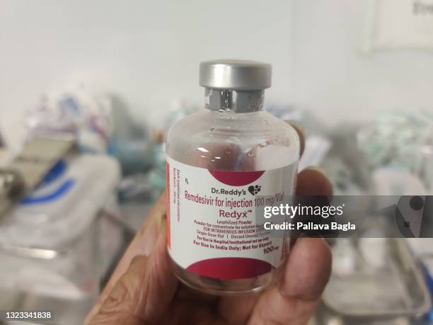 An anti covid drug Remdesivir being prepared as an injection to be given to a corona patient at the All India Institute of Medical Sciences on May...