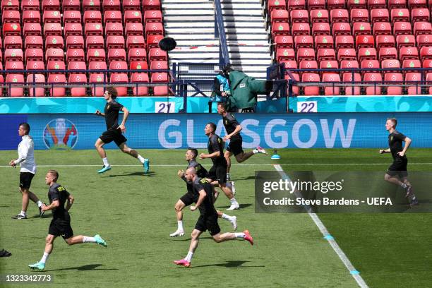 Players of Czech Republic train during the Czech Republic Training Session ahead of the UEFA Euro 2020 Group D match between Scotland and Czech...