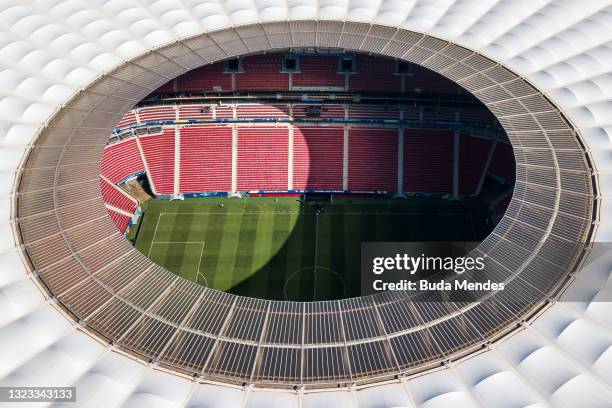Aerial view of Mane Garrincha Stadium before the opening match of Copa America 2021 between Brazil and Venezuela on June 13, 2021 in Brasilia, Brazil.
