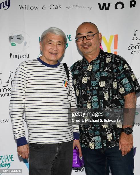 Actor Alvin Ing and filmmaker Keith Kasai attend the Stand Up For Pride Comedy Fundraiser Benefit For Project Q at The Comedy Chateau on June 12,...