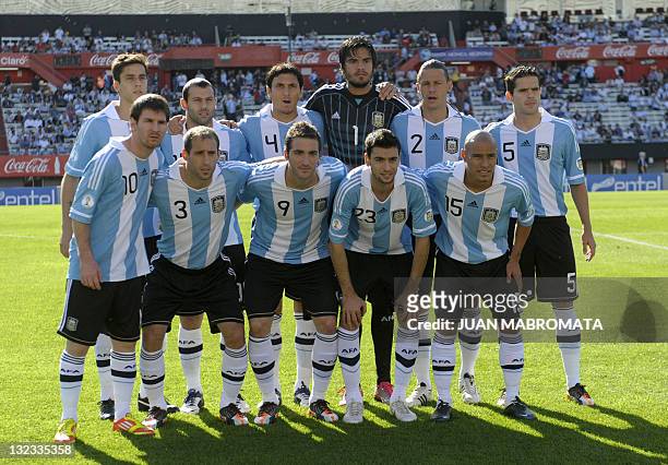 Argentine footballers Lionel Messi, Pablo Zabaleta, Gonzalo Higuain, Javier Pastore and Clemente Rodriguez, and Ricardo Alvarez, Javier Mascherano,...