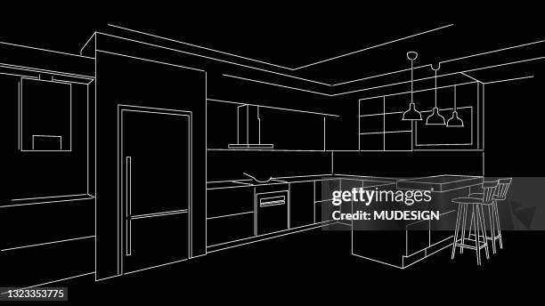 kitchen sketch design - inside of fridge stock illustrations